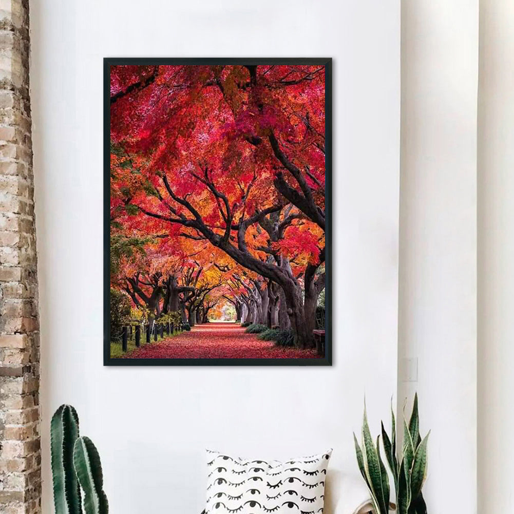 Autumn Street Scenery In Red Forest - Full 11CT Stamped Cross Stitch 40x55CM - Yishu