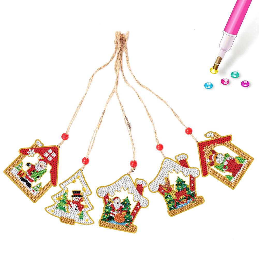 Christmas 5pcs Xmas Theme 2D Flat DIY Hanging Diamond Art Kits Home Wall Decoration Crafts