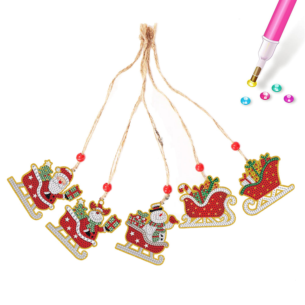Christmas 5pcs Xmas Theme 2D Flat DIY Hanging Diamond Art Kits Home Wall Decoration Crafts