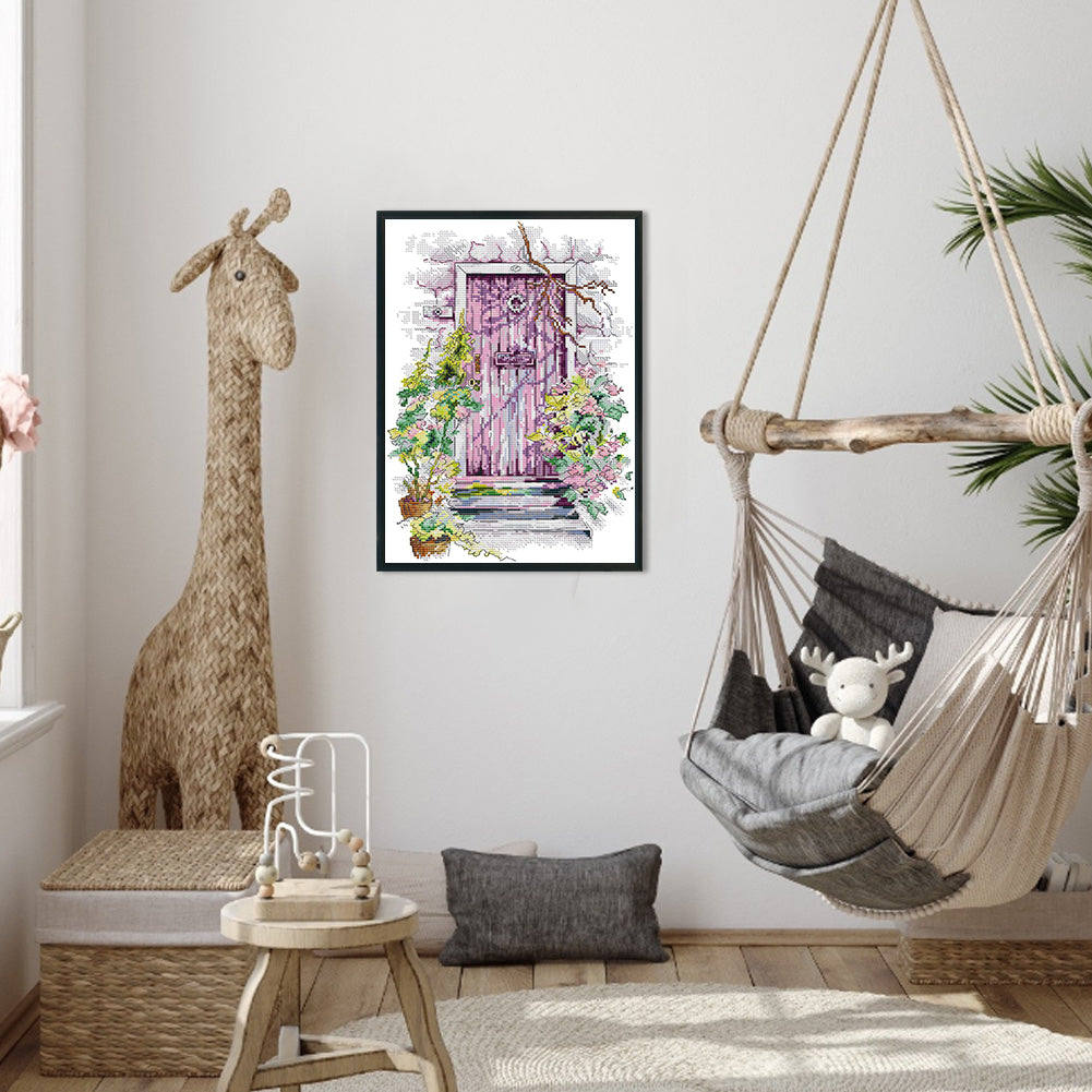 Spring Gate - Partial 14CT Stamped Cross Stitch 27x36CM - Joy Sunday Backstitch