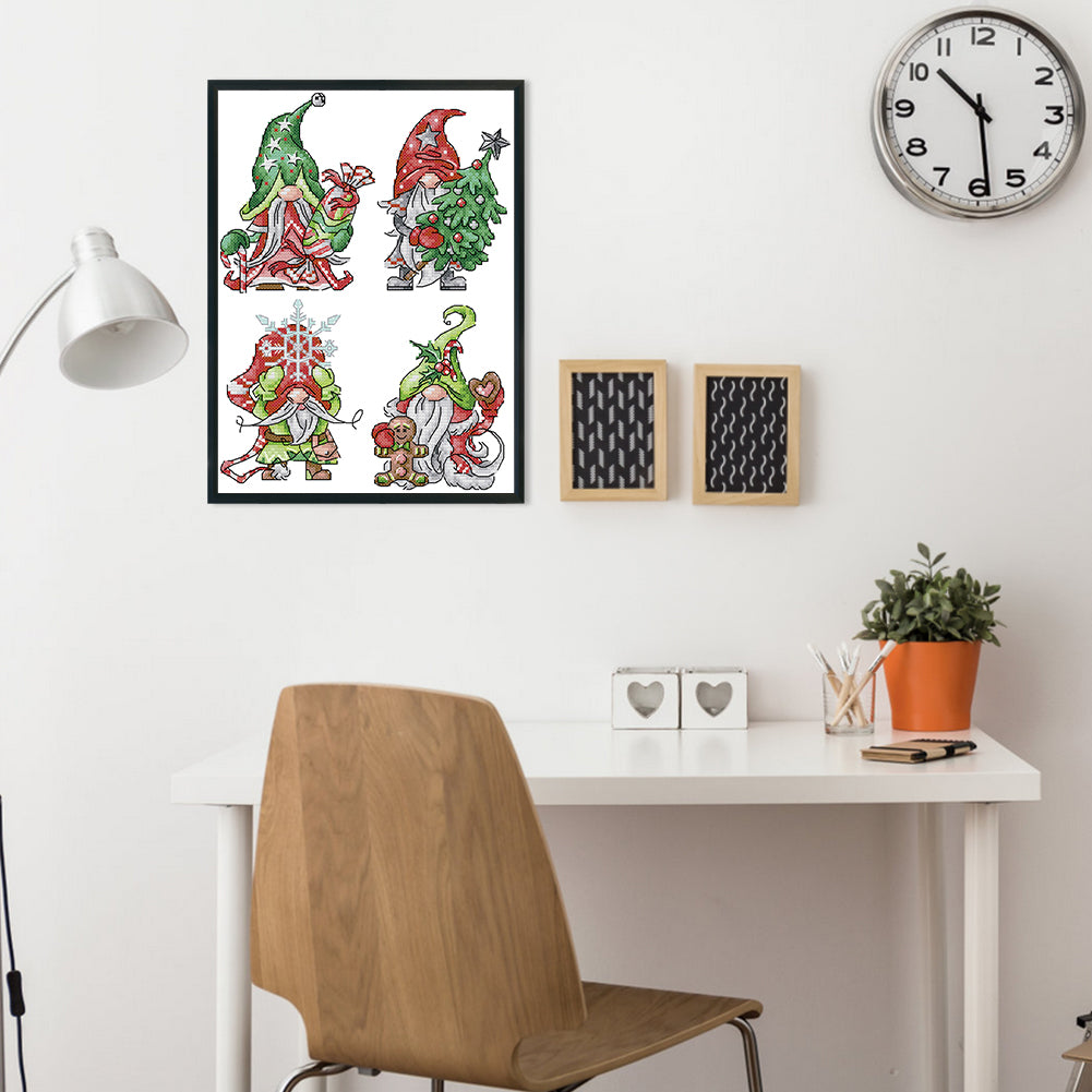 Christmas Gnome - Partial 14CT Stamped Cross Stitch 22x30CM - Joy Sunday Backstitch