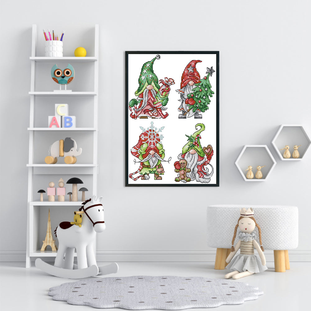 Christmas Gnome - Partial 14CT Counted Cross Stitch 22x30CM - Joy Sunday Backstitch