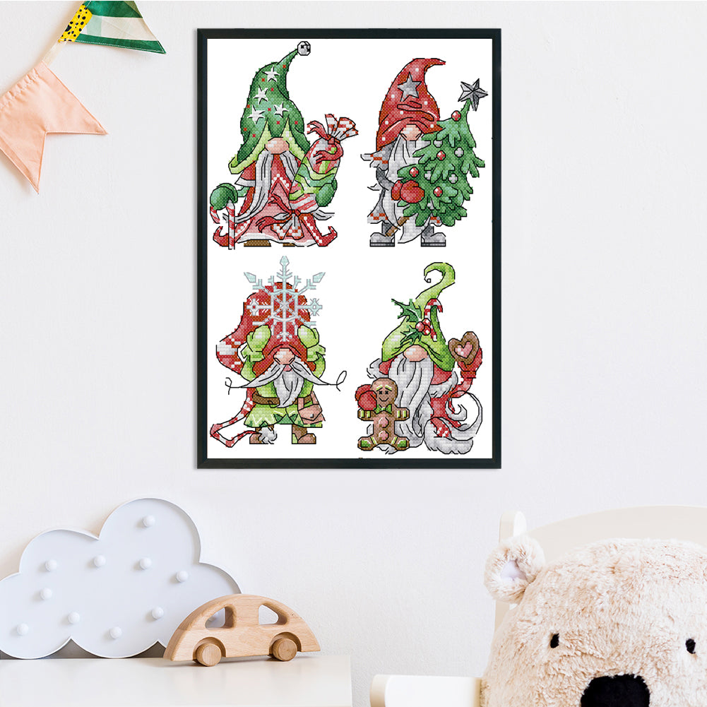 Christmas Gnome - Partial 14CT Counted Cross Stitch 22x30CM - Joy Sunday Backstitch