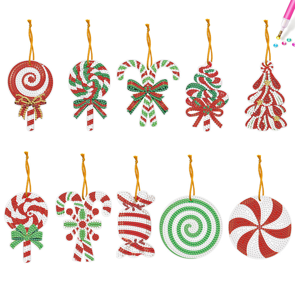 Christmas 10pcs Diamond Key Chain Cute DIY Hanging Ornaments 5D for Arts Craft Accessories