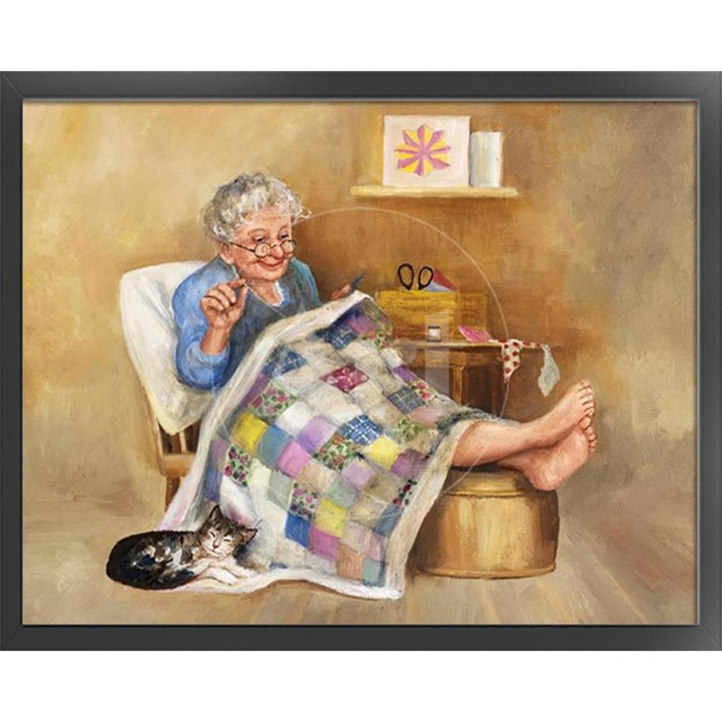 Elderly Lady Sewing - Full 14CT Counted Cross Stitch 50x40CM - Yishu