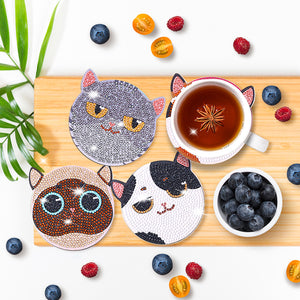DIY Diamonds Painting Coaster Woody Cat Cartoon Head with Rack Decor (AA1144)