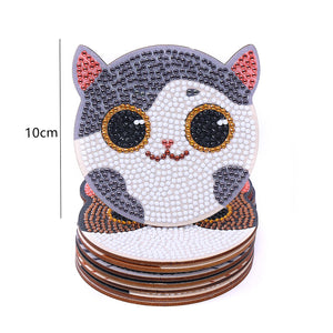 DIY Diamonds Painting Coaster Woody Cat Cartoon Head with Rack Decor (AA1144)