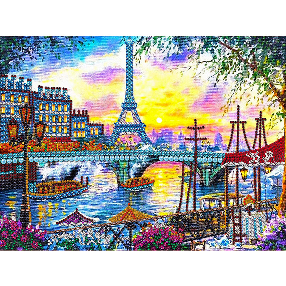 Eiffel Tower 40*30CM(Canvas) Partial Special Shaped Drill Diamond Painting