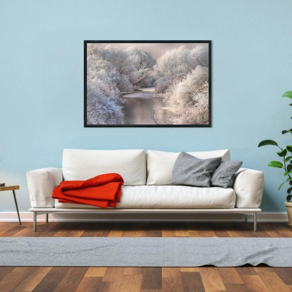 River In Winter Forest - Full 11CT Stamped Cross Stitch 60x40CM - Yishu