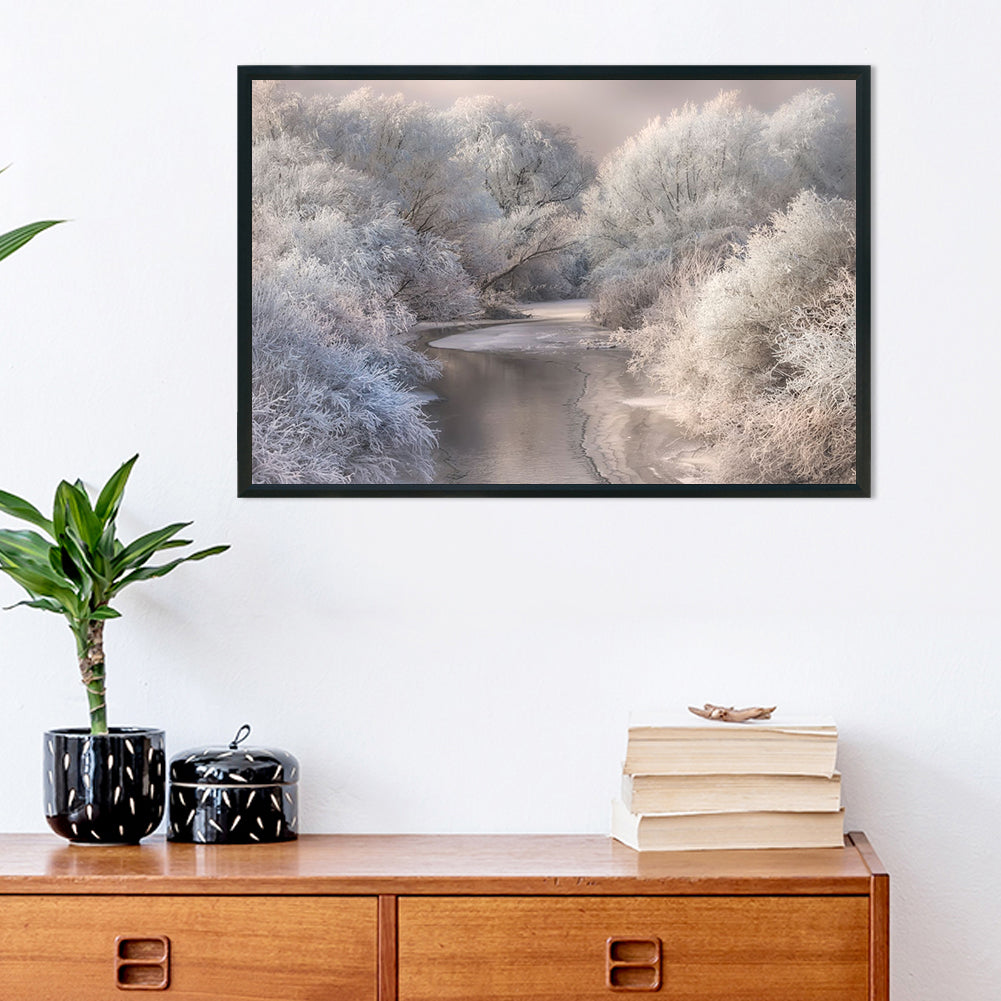 River In Winter Forest - Full 11CT Stamped Cross Stitch 60x40CM - Yishu