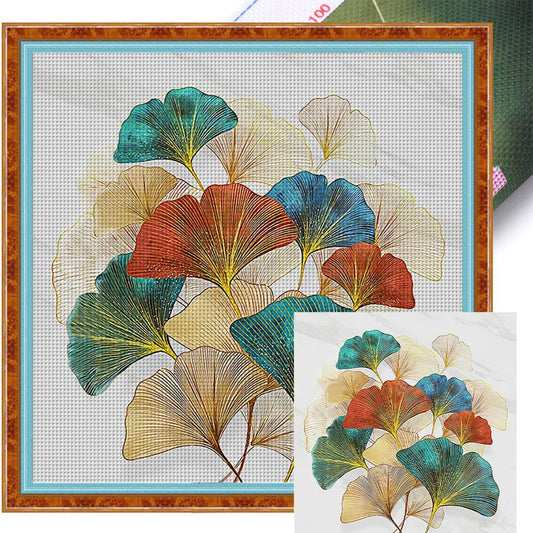 Ginkgo Leaves - Full 11CT Stamped Cross Stitch 48x48CM - Yishu