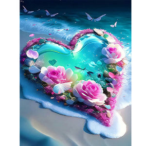 Beach Heart 30*40CM(Canvas) Full Round Drill Diamond Painting