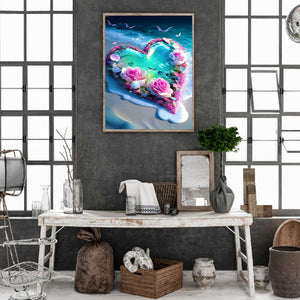 Beach Heart 30*40CM(Canvas) Full Round Drill Diamond Painting