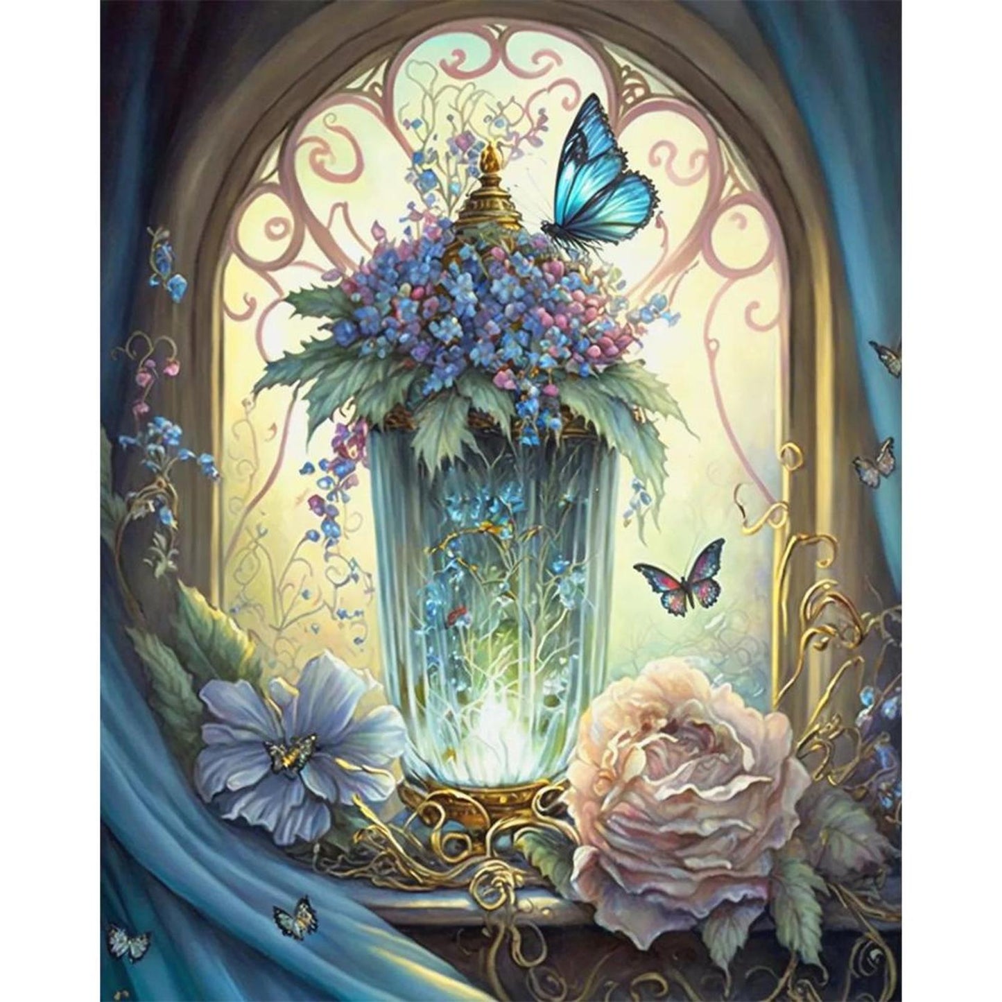 Vase And Butterflies In Garden - Full 11CT Stamped Cross Stitch 50x60CM - Huacan
