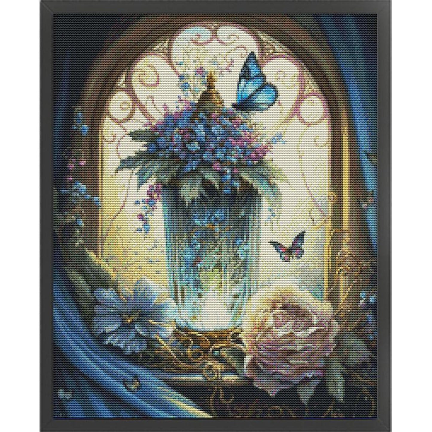 Vase And Butterflies In Garden - Full 11CT Stamped Cross Stitch 50x60CM - Huacan
