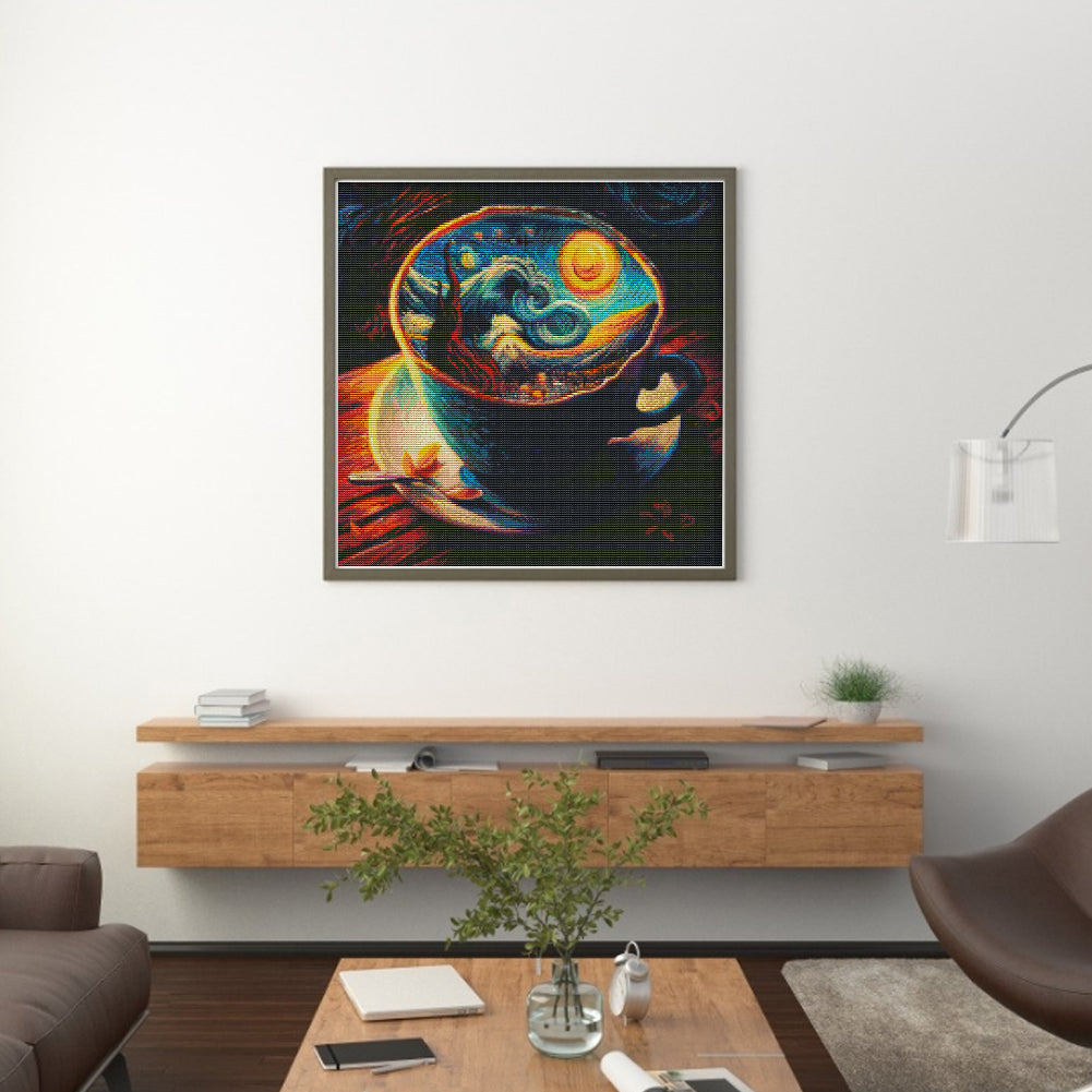 Van Gogh World In Teacup - Full 11CT Stamped Cross Stitch 50x50CM - Huacan