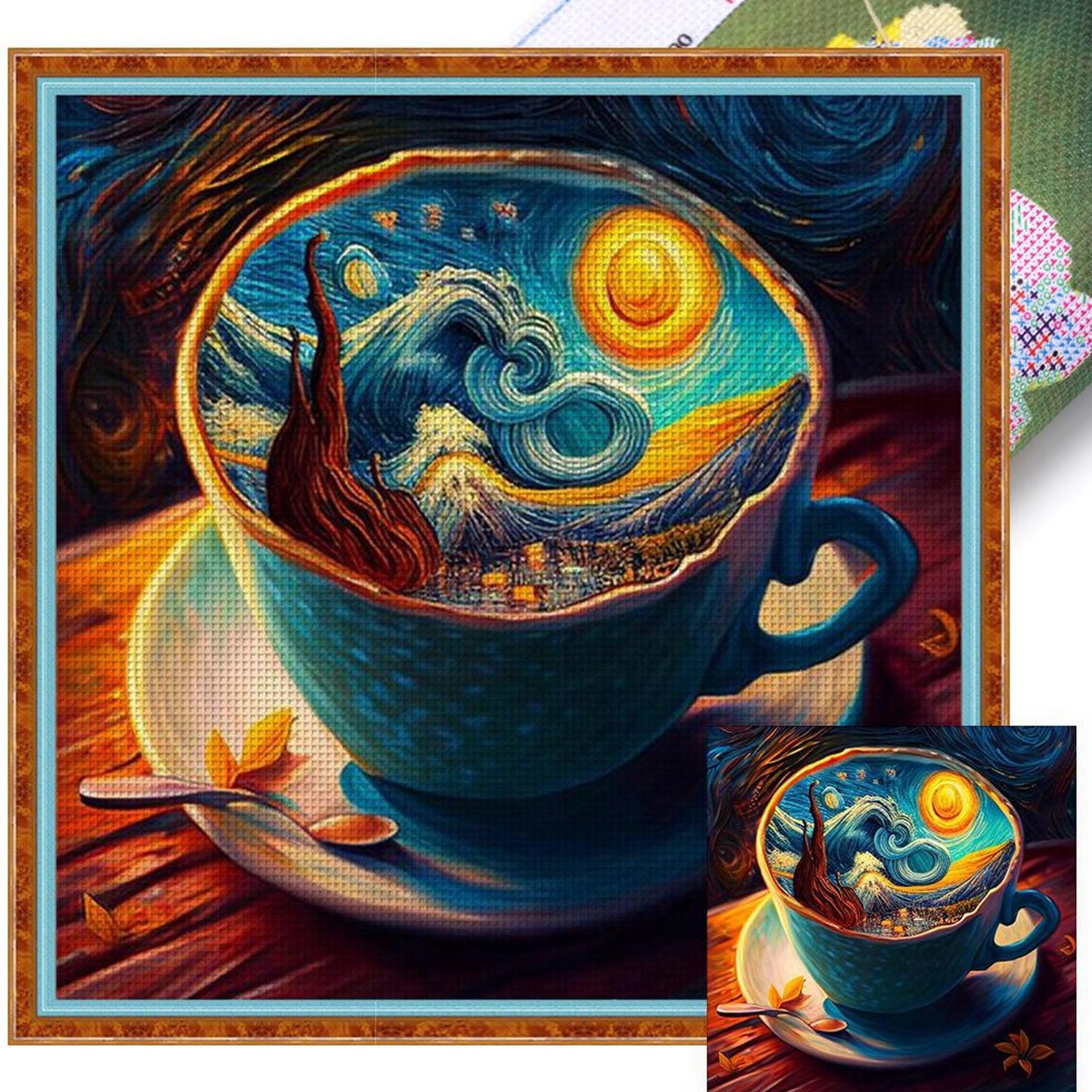 Van Gogh World In Teacup - Full 11CT Stamped Cross Stitch 50x50CM - Huacan