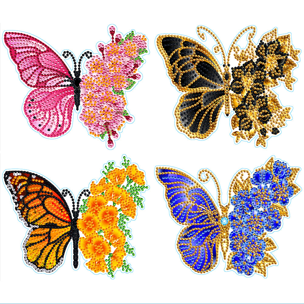 4pcs DIY Diamond Mosaic Stickers for Kids Adult Gift (Flower Butterfly)