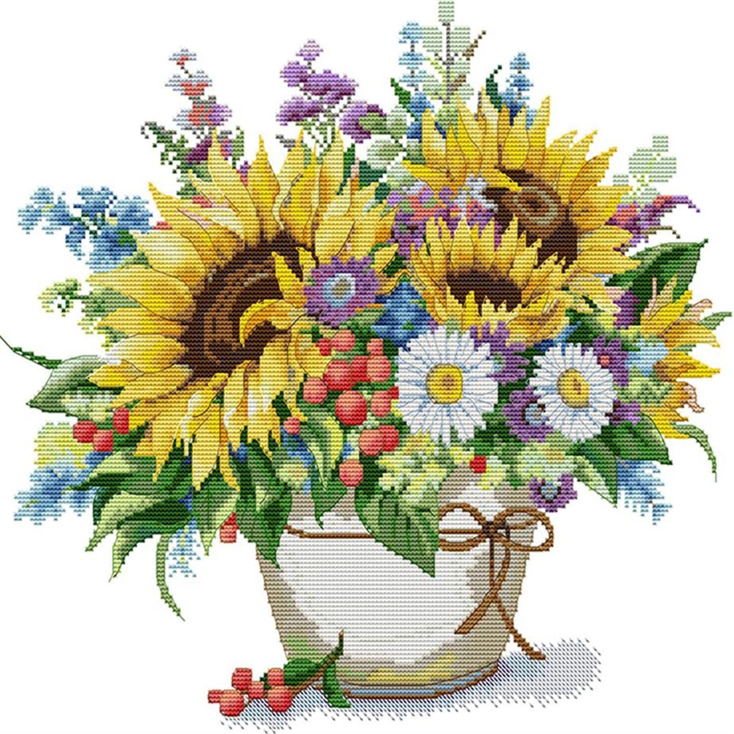 Vase With Sunflowers And Daisies - Partial 14CT Counted Cross Stitch 42x38CM - Joy Sunday Backstitch