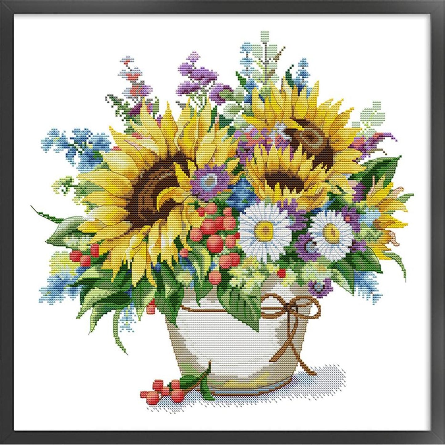 Vase With Sunflowers And Daisies - Partial 14CT Counted Cross Stitch 42x38CM - Joy Sunday Backstitch