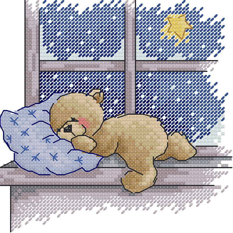 Sleeping Bear - Partial 14CT Stamped Cross Stitch 17x17CM - Joy Sunday Backstitch