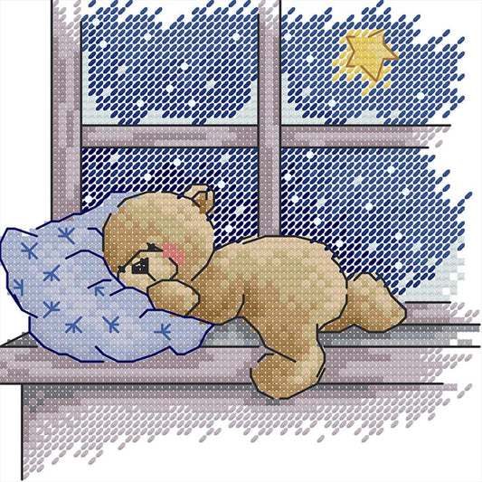 Sleeping Bear - Partial 14CT Stamped Cross Stitch 17x17CM - Joy Sunday Backstitch