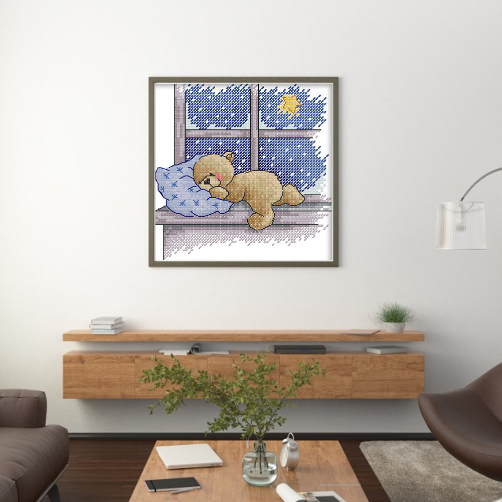 Sleeping Bear - Partial 14CT Stamped Cross Stitch 17x17CM - Joy Sunday Backstitch