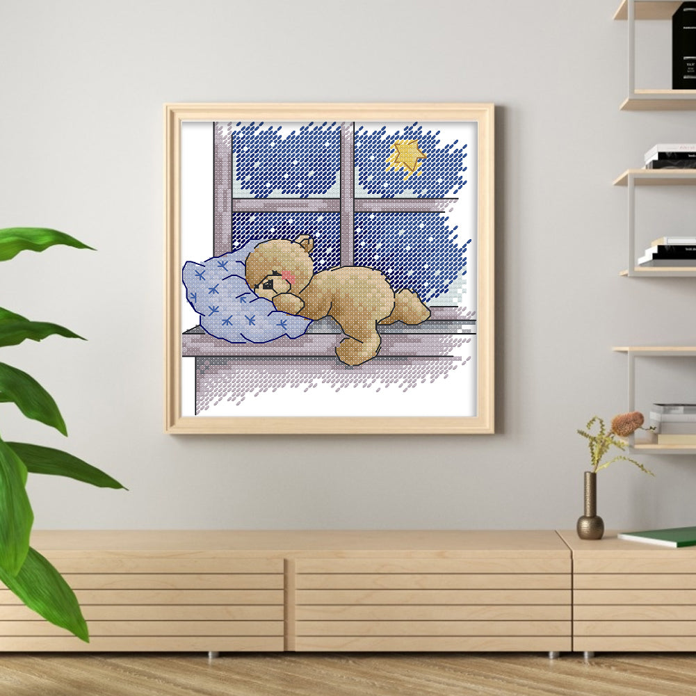 Sleeping Bear - Partial 14CT Stamped Cross Stitch 17x17CM - Joy Sunday Backstitch