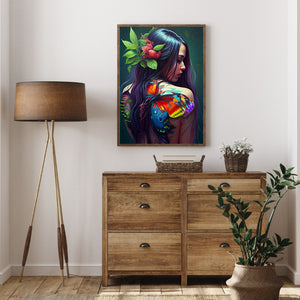 Unique Girl With Flowers And Birds On Her Back 30*40CM(Canvas) Full Round Drill Diamond Painting