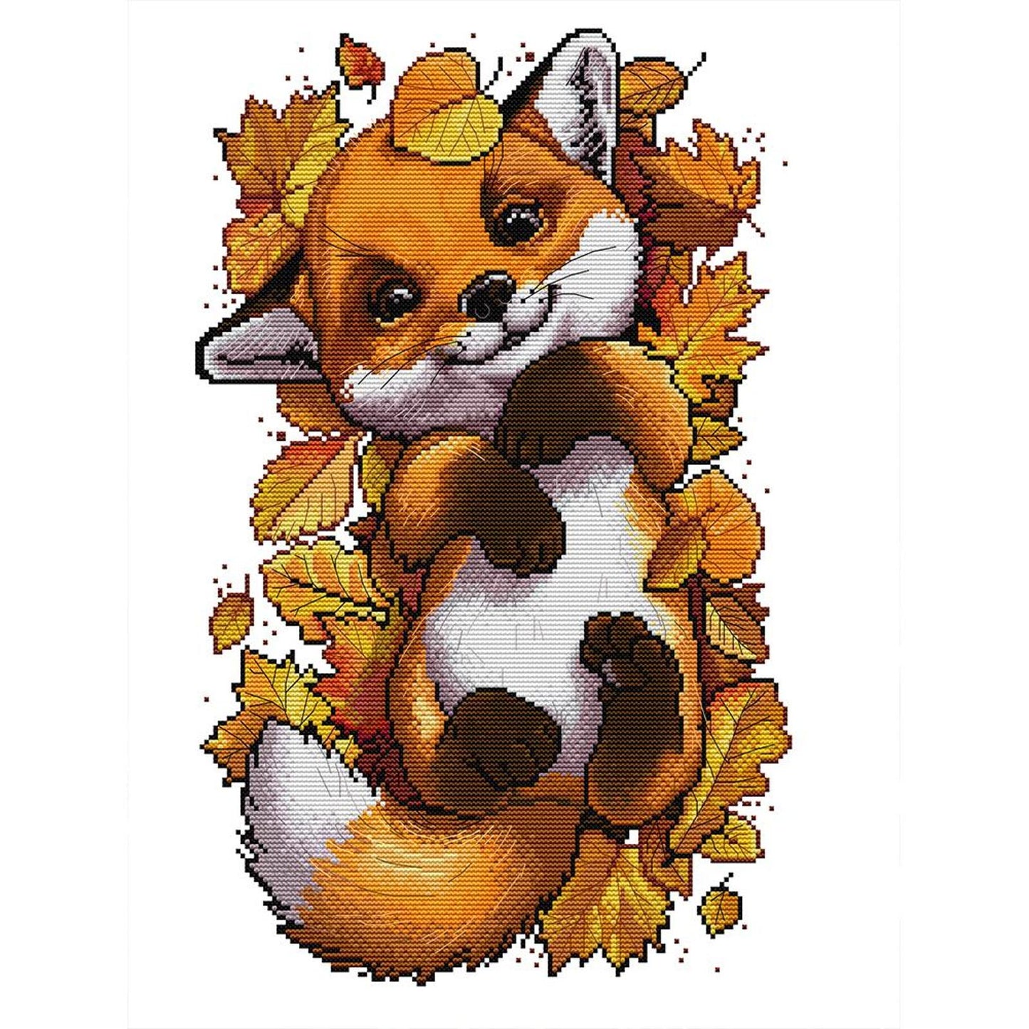 Little Fox In Autumn - Partial 14CT Stamped Cross Stitch 38x47CM - Joy Sunday Backstitch