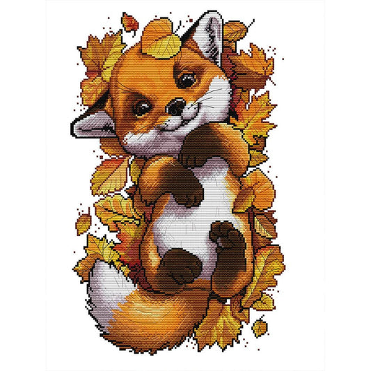 Little Fox In Autumn - Partial 14CT Stamped Cross Stitch 38x47CM - Joy Sunday Backstitch