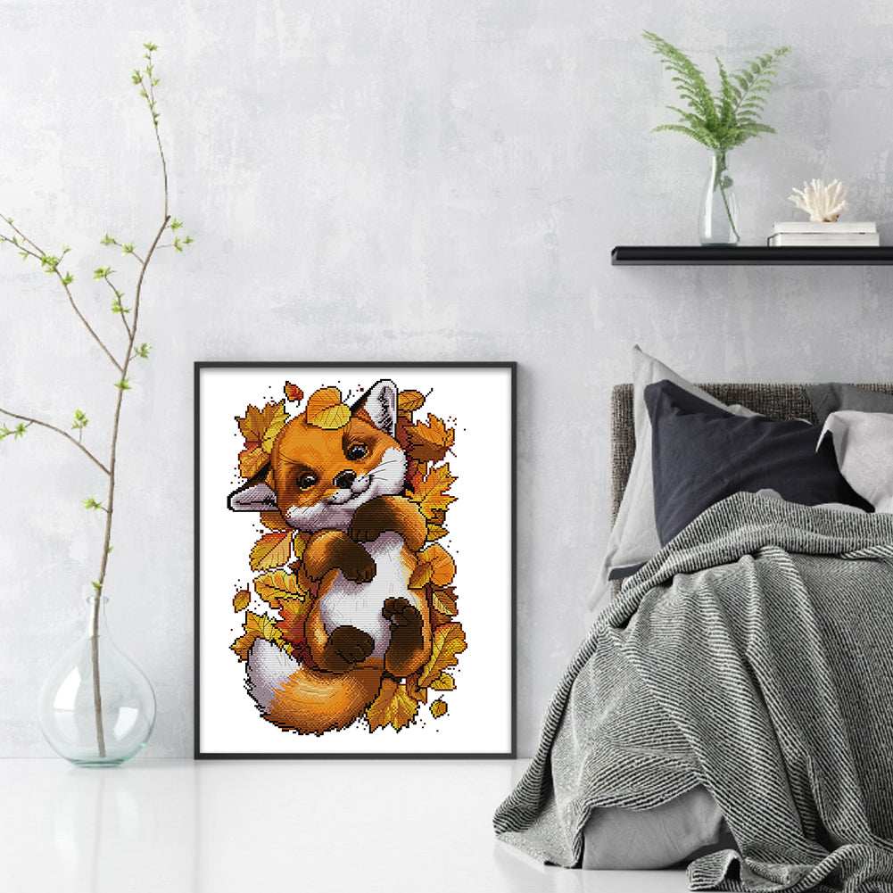 Little Fox In Autumn - Partial 14CT Stamped Cross Stitch 38x47CM - Joy Sunday Backstitch