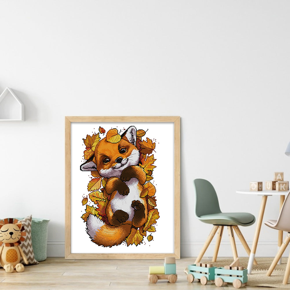 Little Fox In Autumn - Partial 14CT Stamped Cross Stitch 38x47CM - Joy Sunday Backstitch