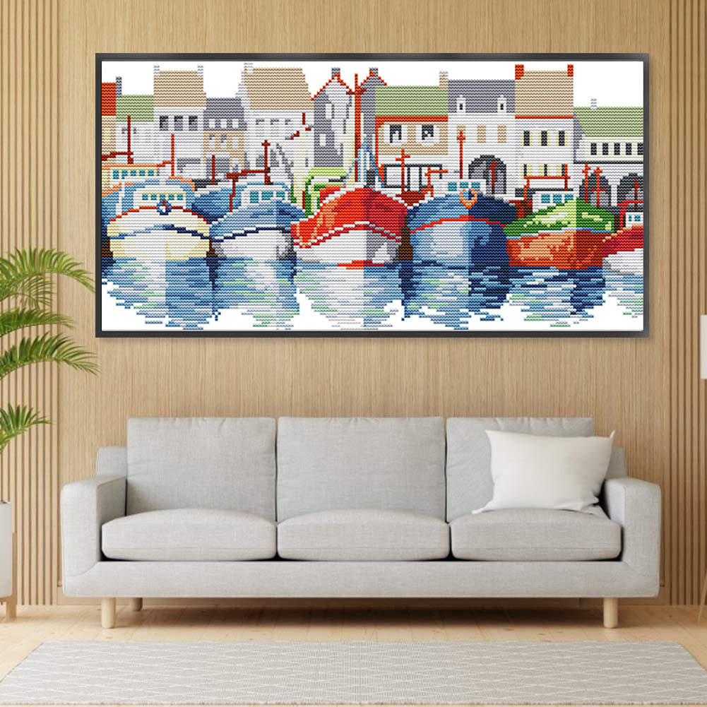 Colorful Sailboat - Partial 14CT Stamped Cross Stitch 42x21CM - Joy Sunday