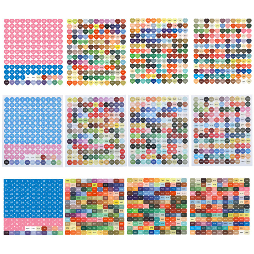 12pcs Color DMC Number Stickers 26 Letters 1-100 DMC for Kid(Heart Round Square)