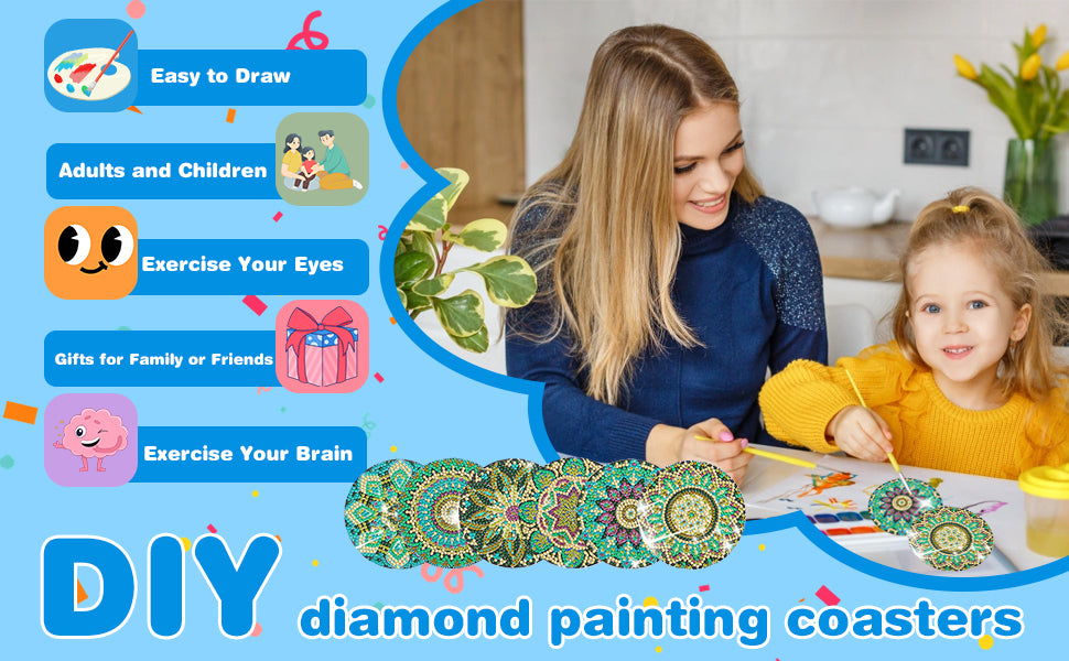 6Pcs DIY Wood Cup Coasters with Holder for Tabletop Protection (Mandala)