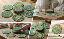 Load image into Gallery viewer, 6Pcs DIY Wood Cup Coasters with Holder for Tabletop Protection (Mandala)
