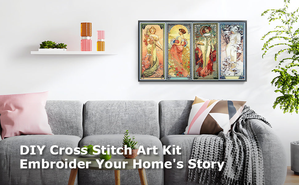Goddess Of Four Seasons - Full 11CT Stamped Cross Stitch 90x50CM - Yishu