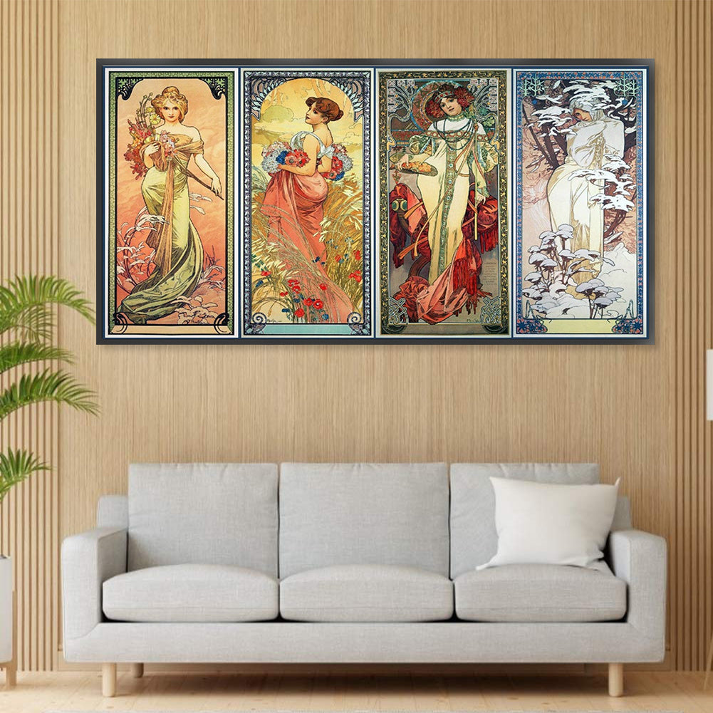 Goddess Of Four Seasons - Full 11CT Stamped Cross Stitch 90x50CM - Yishu