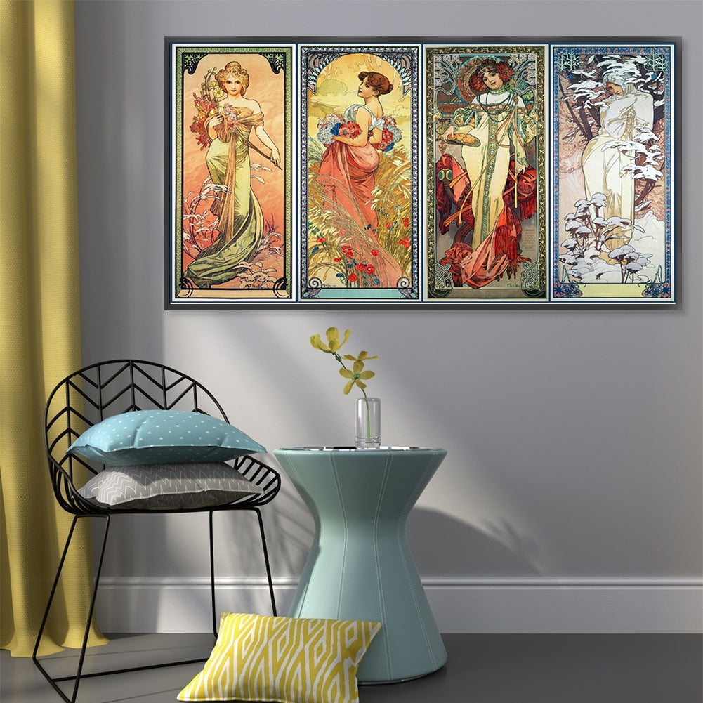Goddess Of Four Seasons - Full 11CT Stamped Cross Stitch 90x50CM - Yishu