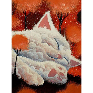 Cat Fairy Taking A Nap In A Red Tree 30*40CM(Canvas) Full Round Drill Diamond Painting