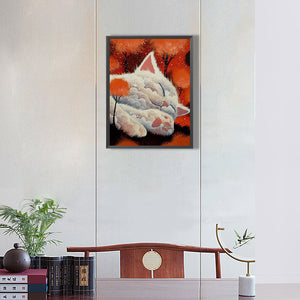 Cat Fairy Taking A Nap In A Red Tree 30*40CM(Canvas) Full Round Drill Diamond Painting