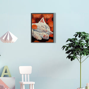 Cat Fairy Taking A Nap In A Red Tree 30*40CM(Canvas) Full Round Drill Diamond Painting