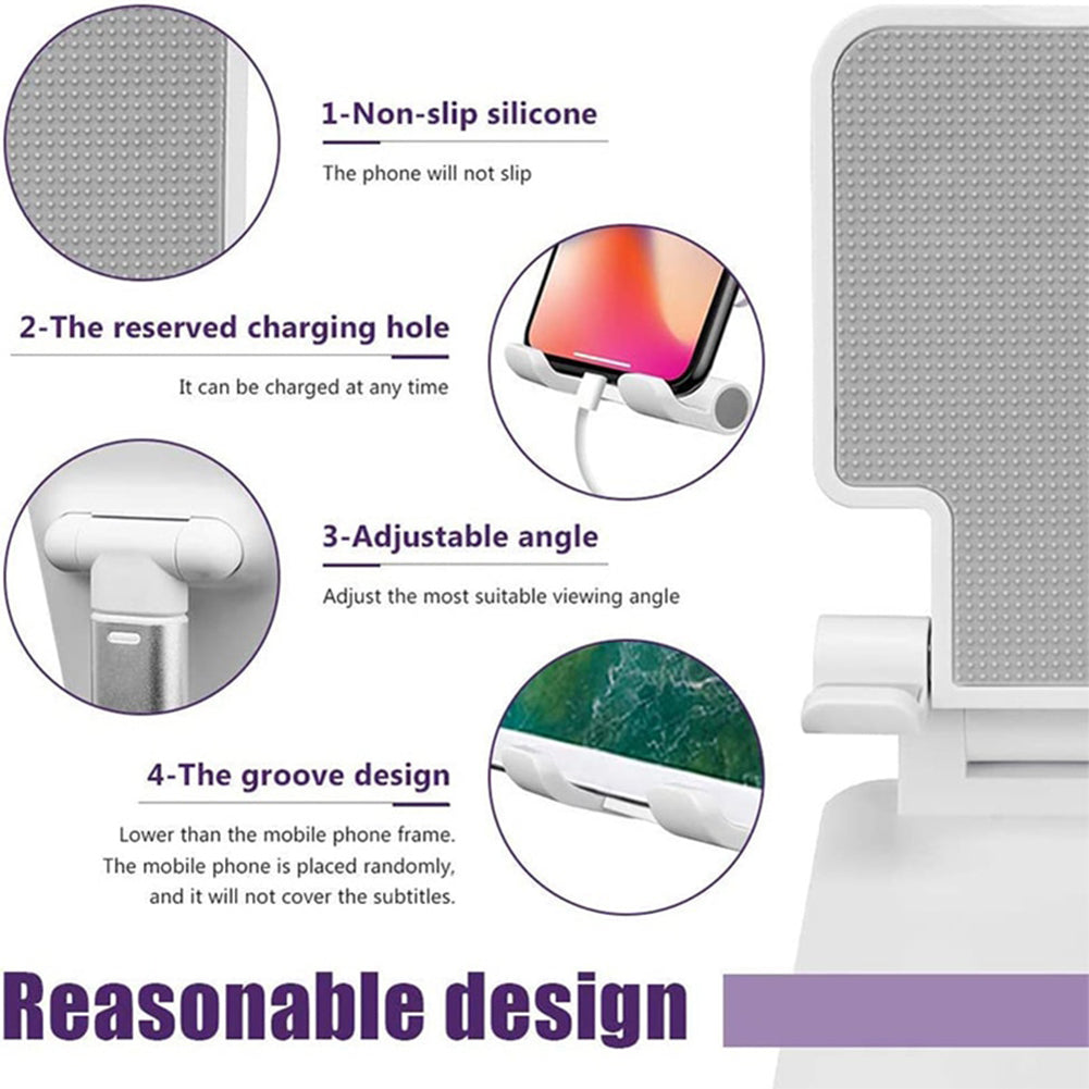 Adjustable Desk Phone Holder Folding Compatible with All Phones (White)