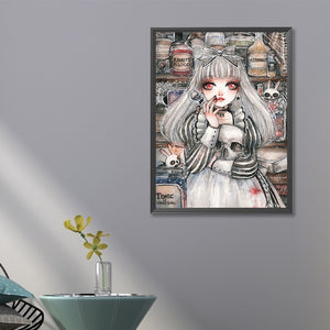 Girl Holding A Skull 40*60CM(Canvas) Full Round Drill Diamond Painting