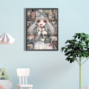 Girl Holding A Skull 40*60CM(Canvas) Full Round Drill Diamond Painting