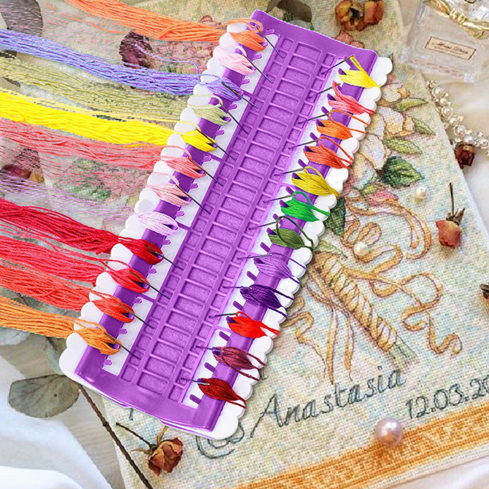 50-Position Floss Organizer Cross Stitch Embroidery Thread Organizer (Purple)
