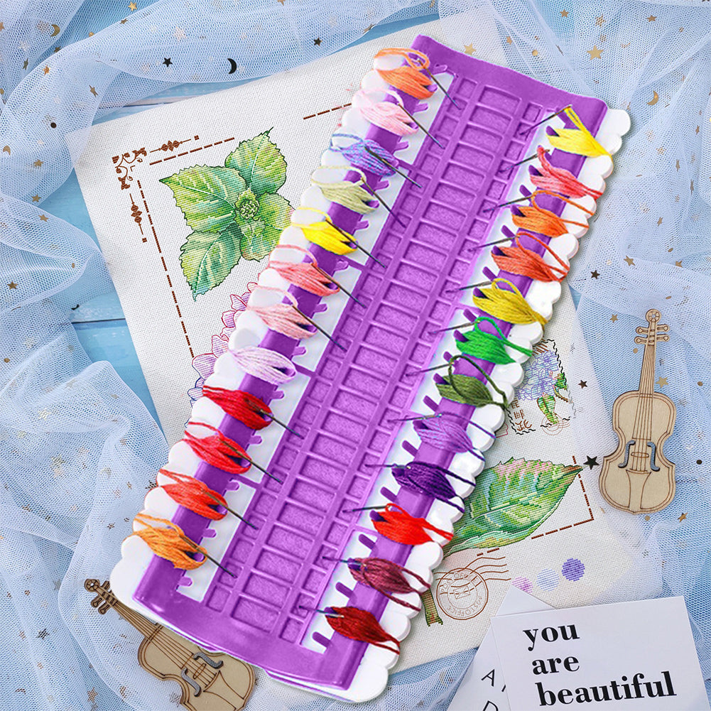 50-Position Floss Organizer Cross Stitch Embroidery Thread Organizer (Purple)