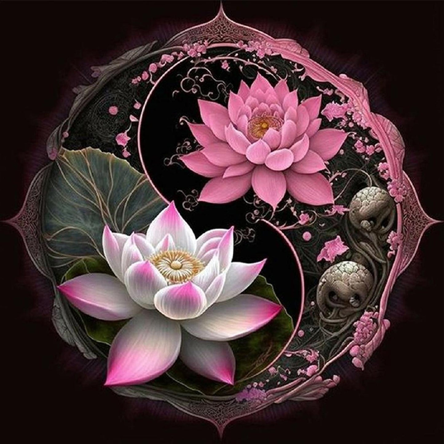 Tai Chi Diagram - Lotus - Full 11CT Stamped Cross Stitch 40x40CM - Huacan