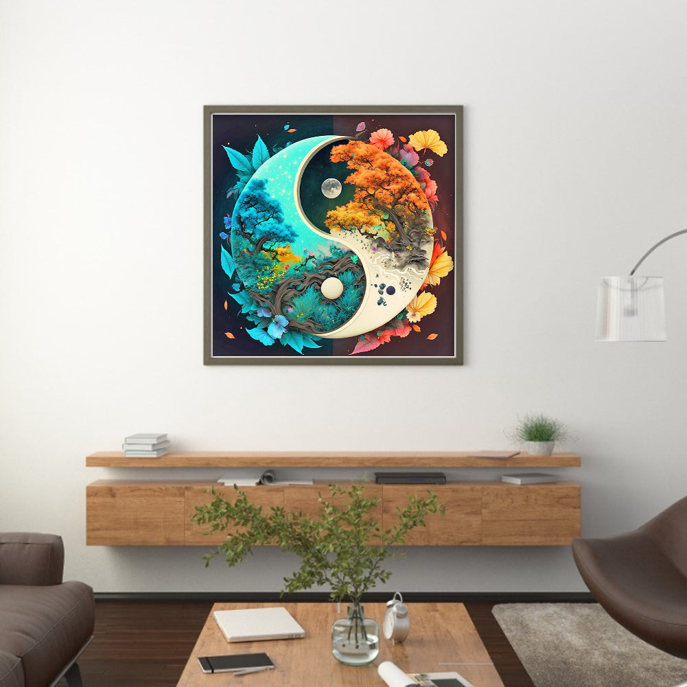 Tai Chi Diagram - Flowers And Plants - Full 11CT Stamped Cross Stitch 40x40CM - Huacan